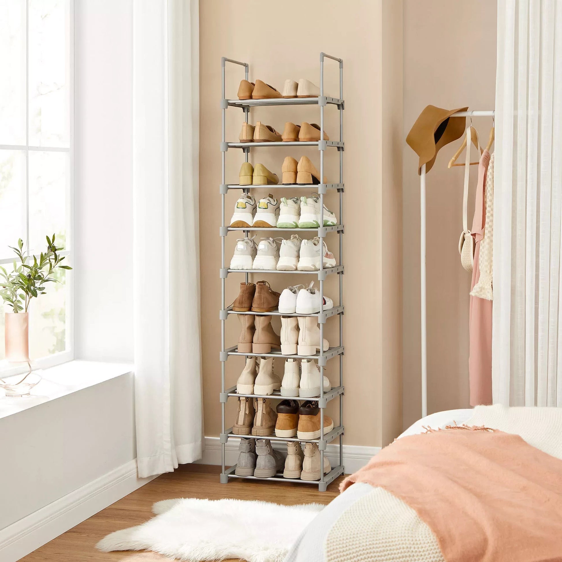 In And OutdoorMatch Schoenenrek Groot Haskell - IJzeren Schoenenrek - Staande Planken - Ruimtebesparend - Multifunctioneel - Woonkamer - Slaapkamer - Keuken - Grijs shoe rack