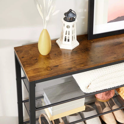 In And OutdoorMatch Schoenenrek Zoey - 5 roosterniveaus - Royale Oppervlak - Metalen Frame - Industrieel Ontwerp, Vintage Bruin/Zwart - 100x30x110cm shoe rack