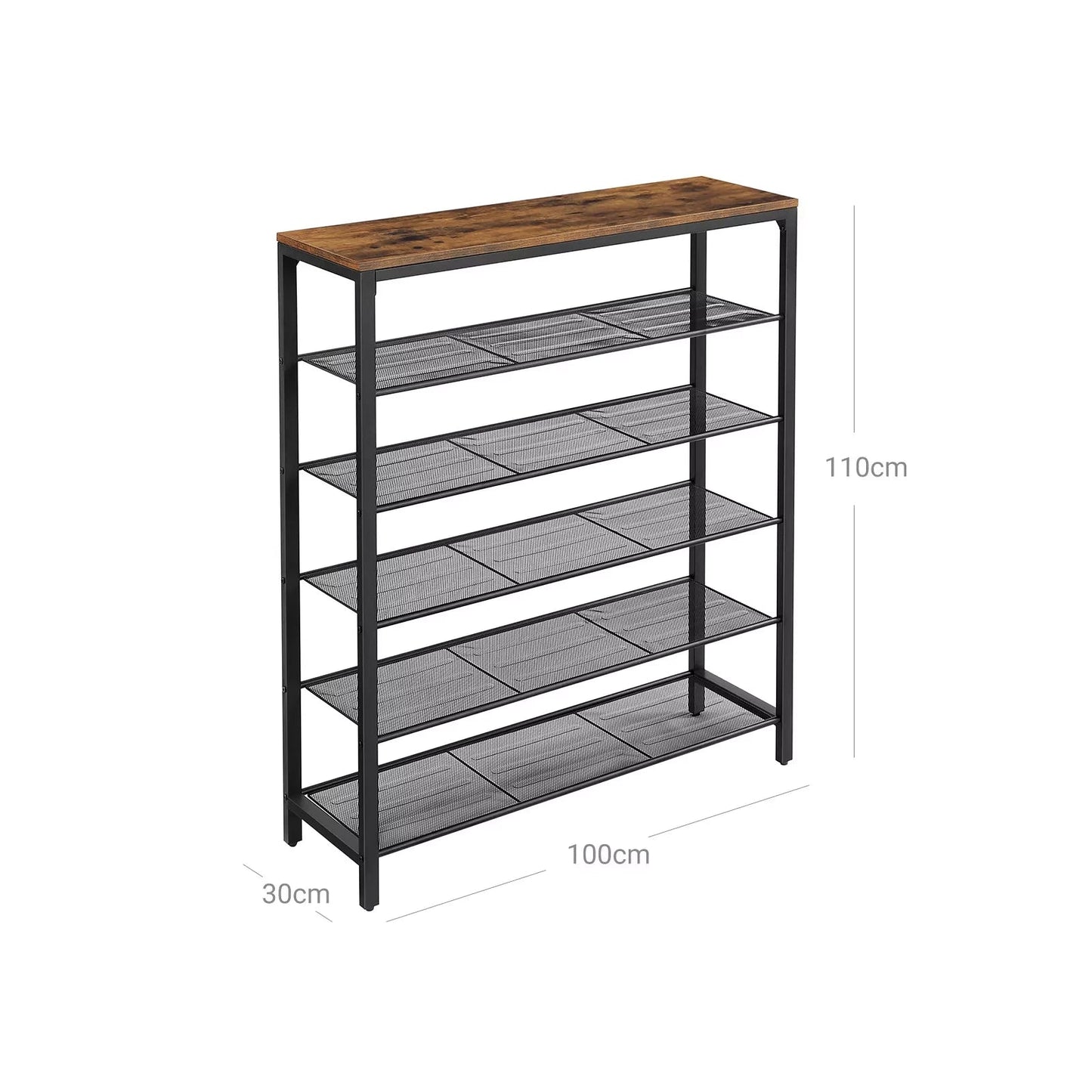 In And OutdoorMatch Schoenenrek Zoey - 5 roosterniveaus - Royale Oppervlak - Metalen Frame - Industrieel Ontwerp, Vintage Bruin/Zwart - 100x30x110cm shoe rack