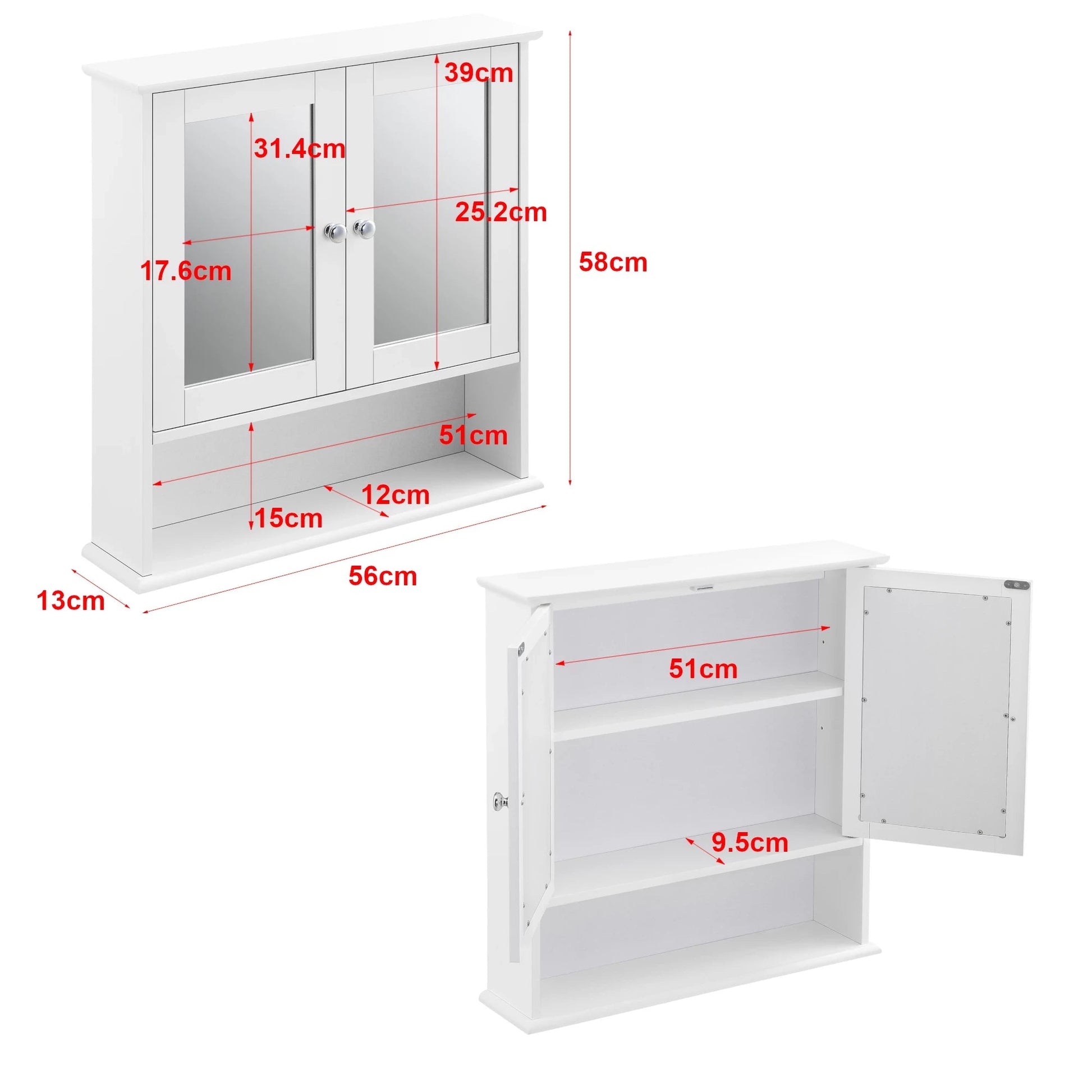 In And OutdoorMatch Spiegelkast Kira - Voor Wandmontage - MDF - 58x56x13 cm - Wit - Stijlvol Design Badkamerkast