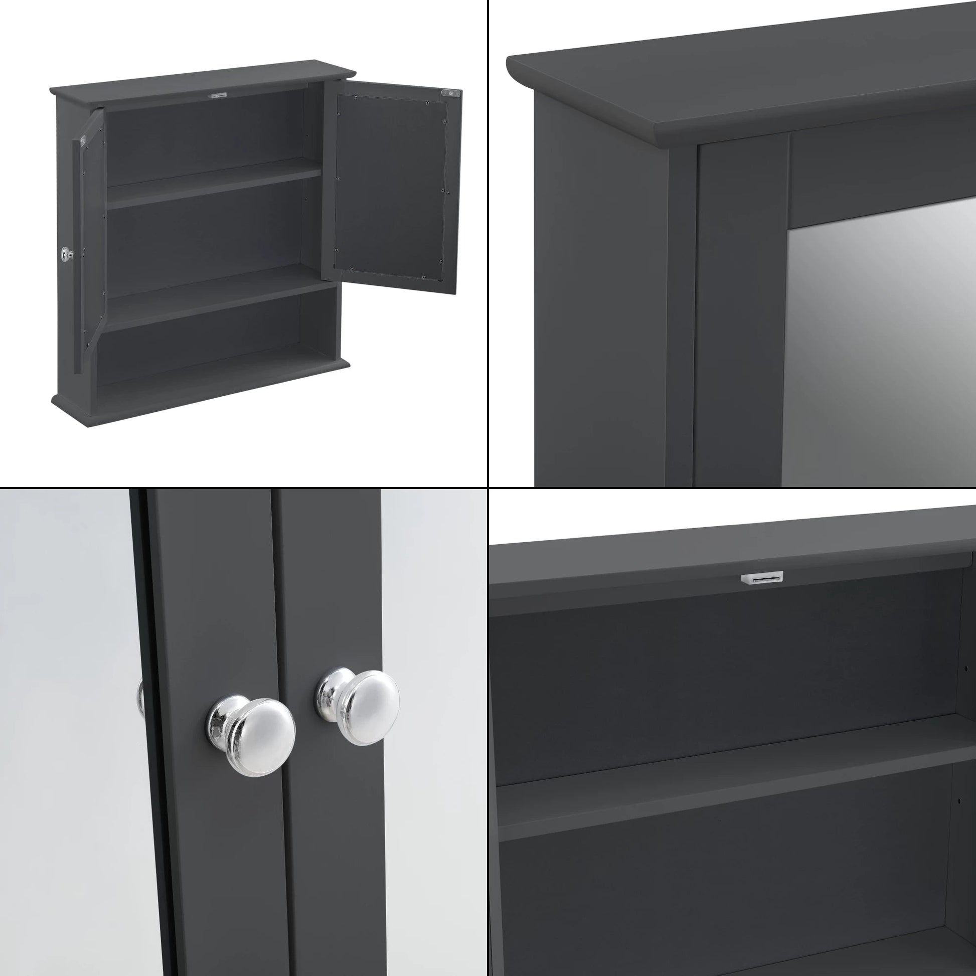 In And OutdoorMatch Spiegelkast Octavia - Voor Wandmontage - MDF - 58x56x13 cm - Donkergrijs - Stijlvol Design Badkamerkast