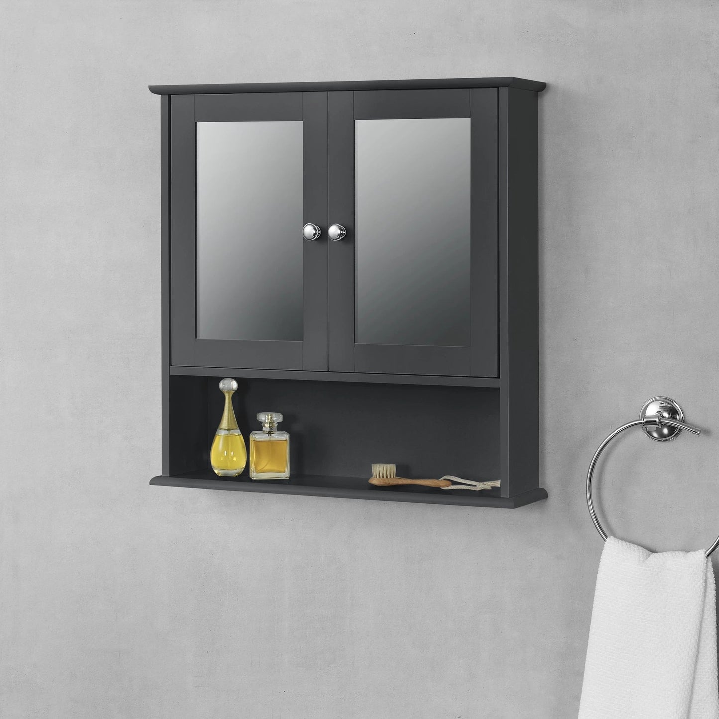 In And OutdoorMatch Spiegelkast Octavia - Voor Wandmontage - MDF - 58x56x13 cm - Donkergrijs - Stijlvol Design Badkamerkast