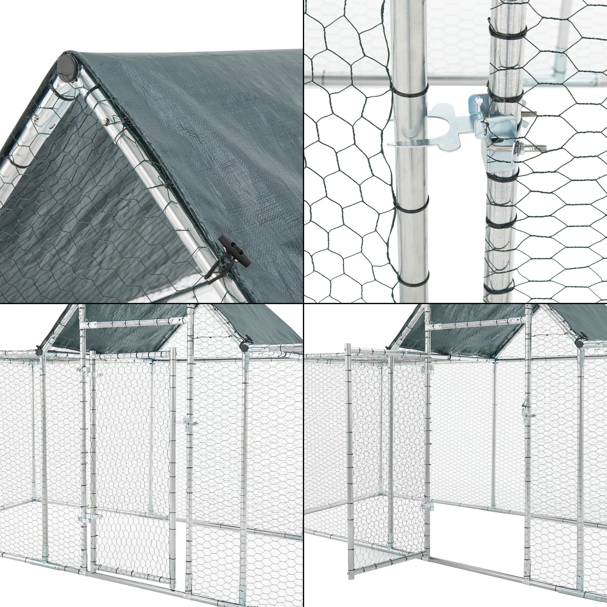 In And OutdoorMatch Stalen kippenhok Arno - Buitenverblijf - 3x1x1-15 m - UV-bestendig - Waterdicht - Dierenkooi