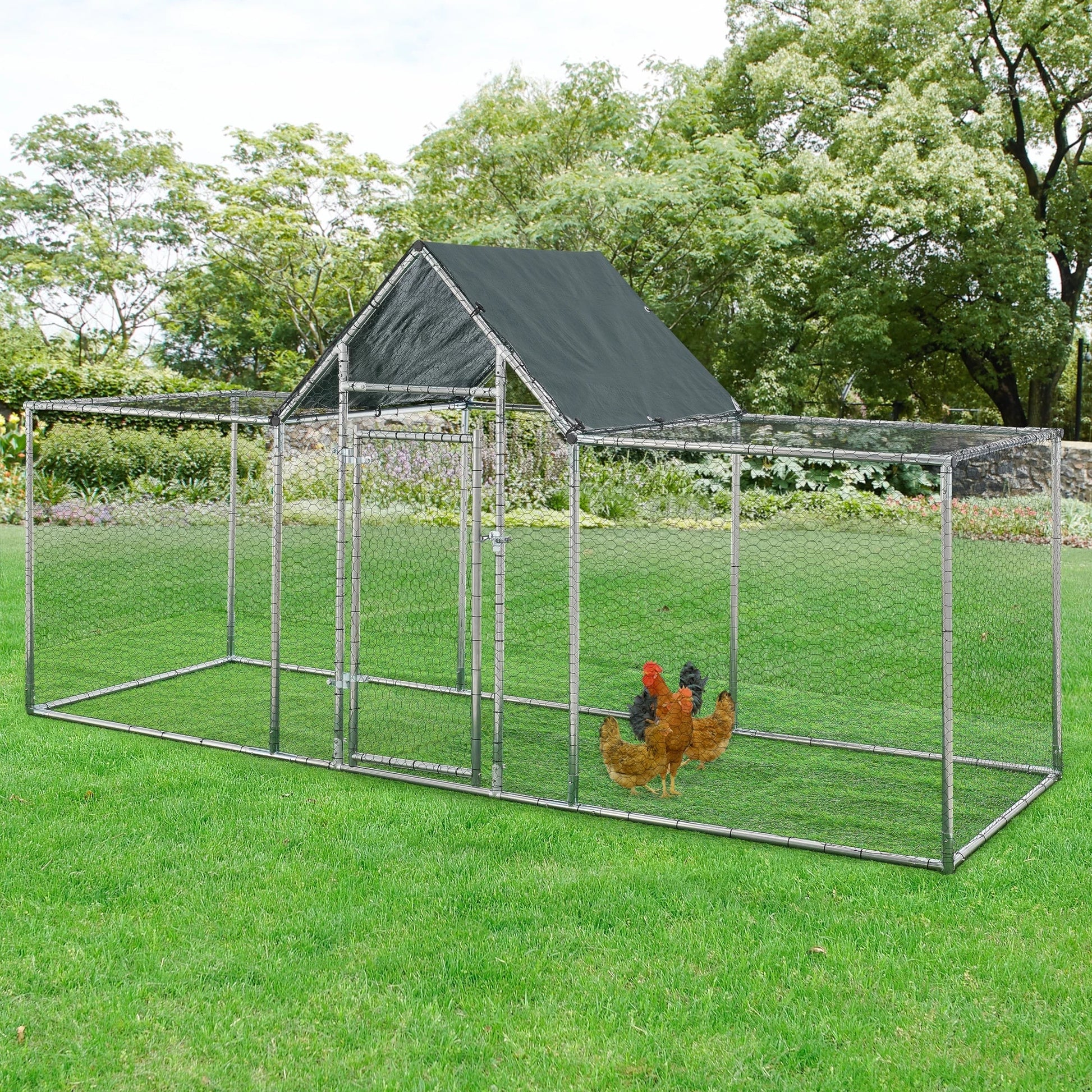 In And OutdoorMatch Stalen kippenhok Arno - Buitenverblijf - 3x1x1-15 m - UV-bestendig - Waterdicht - Dierenkooi