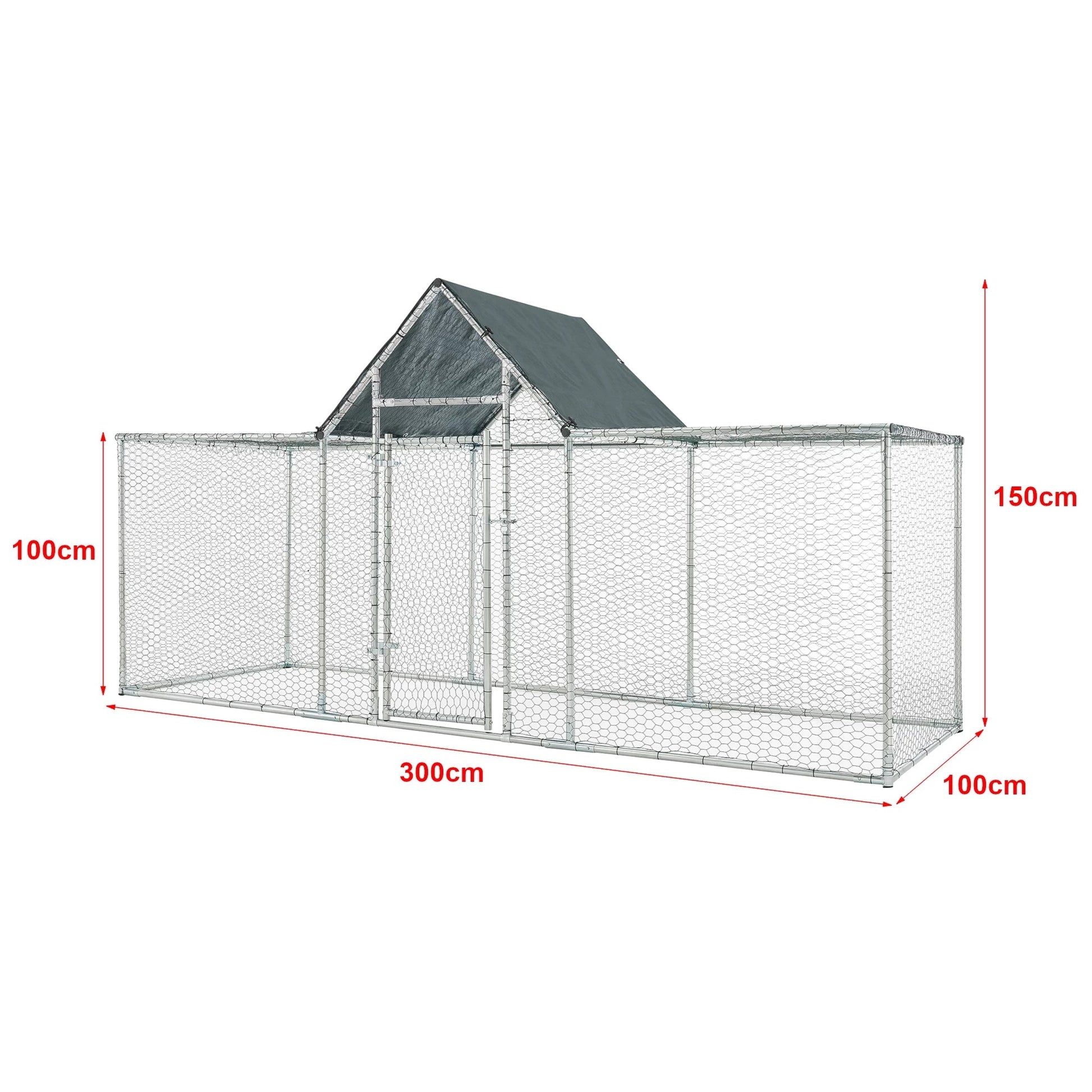 In And OutdoorMatch Stalen kippenhok Arno - Buitenverblijf - 3x1x1-15 m - UV-bestendig - Waterdicht - Dierenkooi