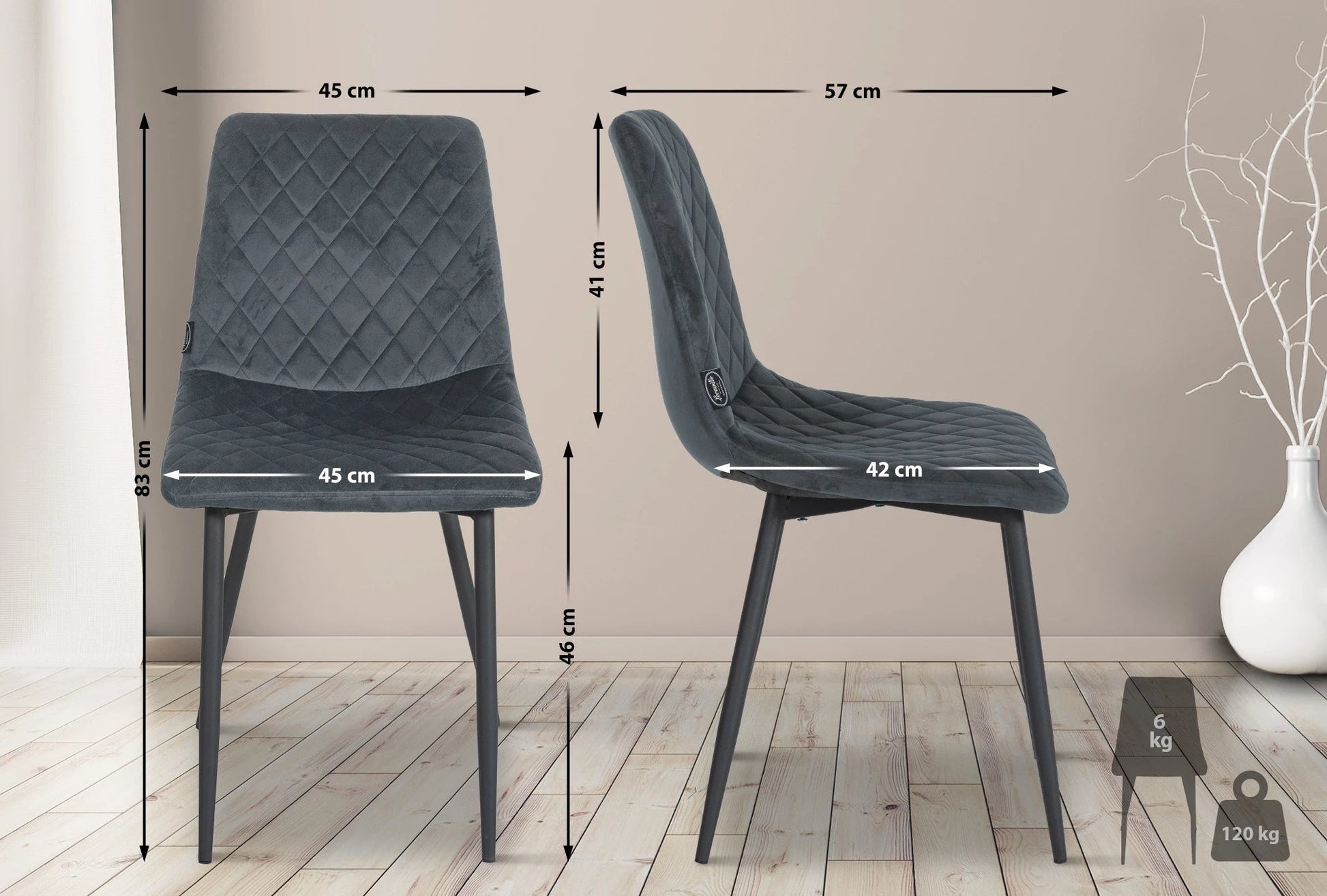 In And OutdoorMatch Stoel Bryon - Donkergrijs - Fluweel - Hoogwaardige bekleding - Eigentijdse stoel - Stijlvolle uitstraling Eetkamerstoel