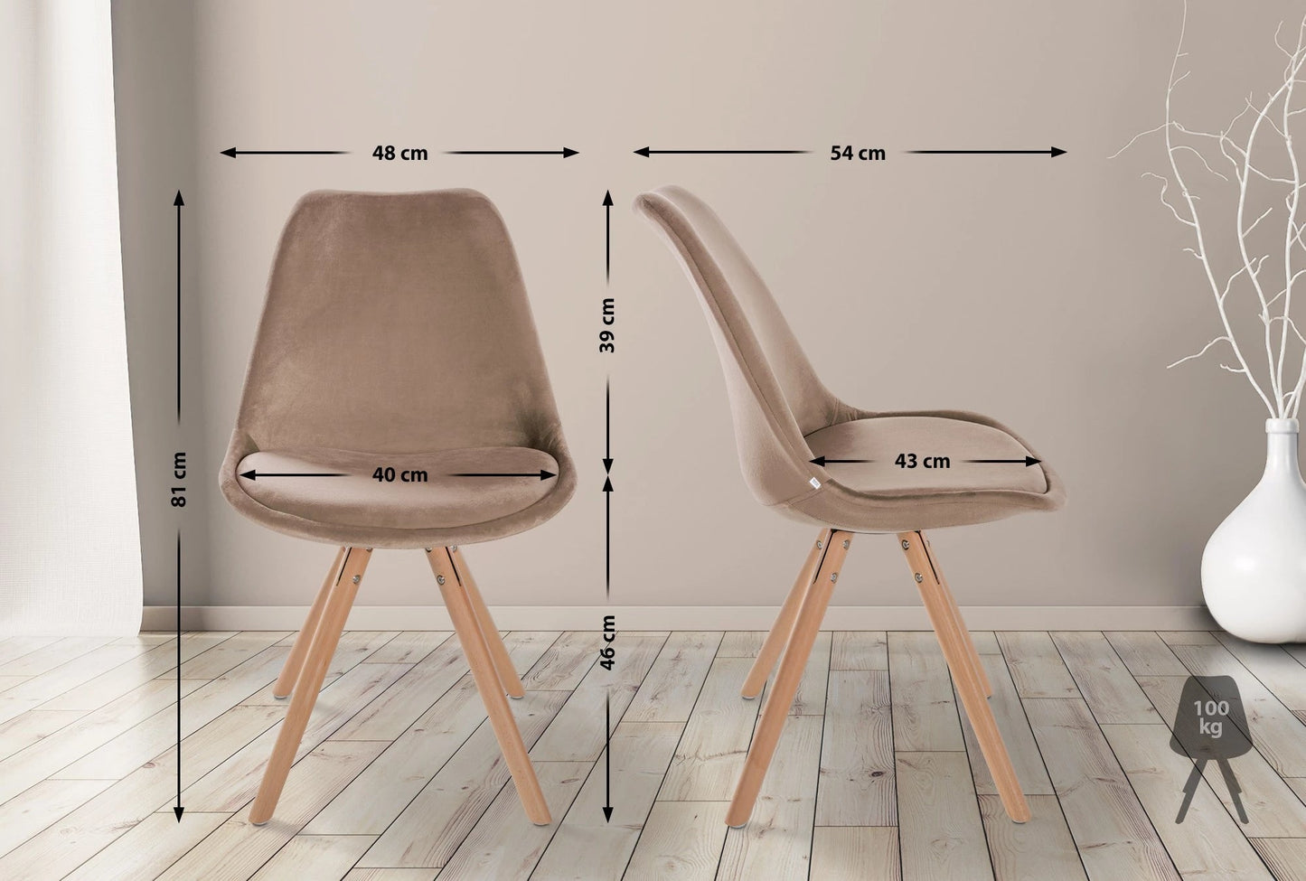 In And OutdoorMatch Stoel Gillian - Bruin en Hout - Fluweel - Comfortabele zit - Hoogwaardige bekleding - Stijlvolle stoel - Klassieke uitstraling Eetkamerstoel