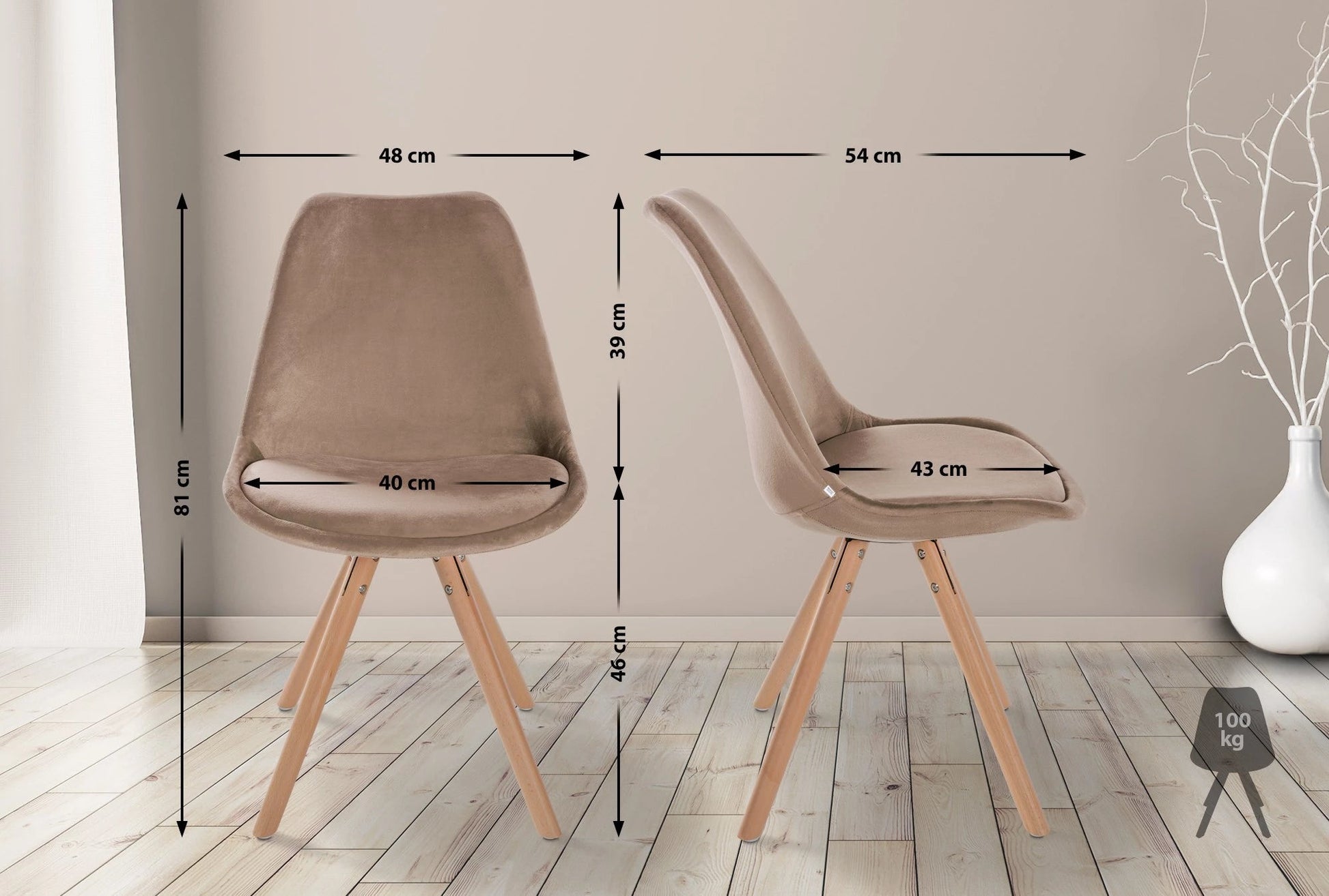 In And OutdoorMatch Stoel Gillian - Bruin en Hout - Fluweel - Comfortabele zit - Hoogwaardige bekleding - Stijlvolle stoel - Klassieke uitstraling Eetkamerstoel
