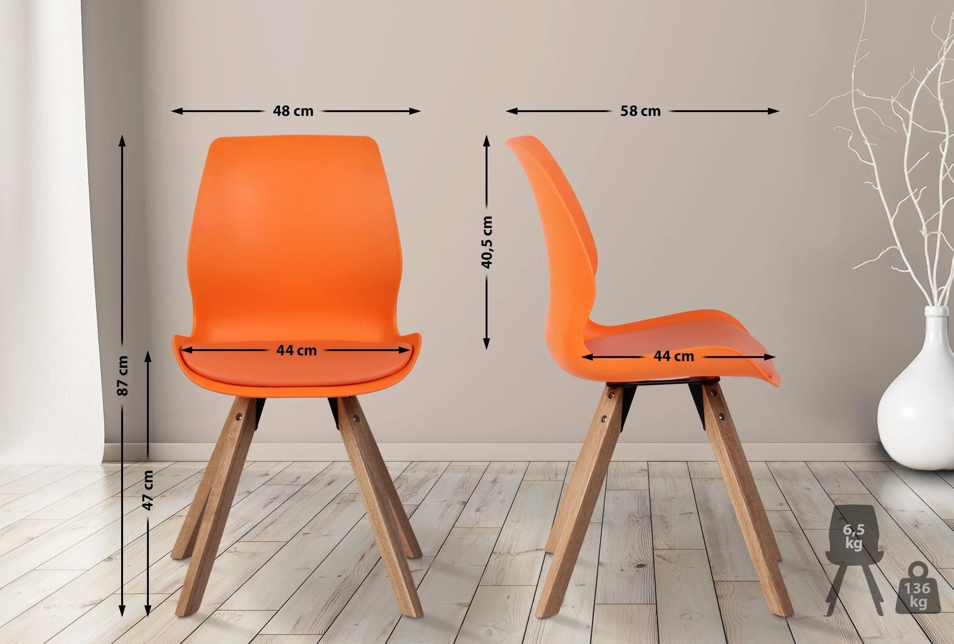 In And OutdoorMatch Stoel Linnie - Oranje - Set van 2 - Kunststof - Hoge kwaliteit bekleding - Stijlvolle stoel - Luxe uitstraling Eetkamerstoel