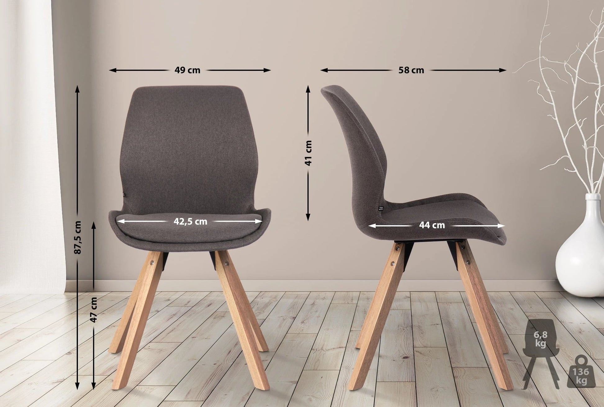 In And OutdoorMatch Stoel Mckayla - Set van 4 - Stof - Hoge kwaliteit bekleding - Stijlvolle stoel - Luxe uitstraling Eetkamerstoel