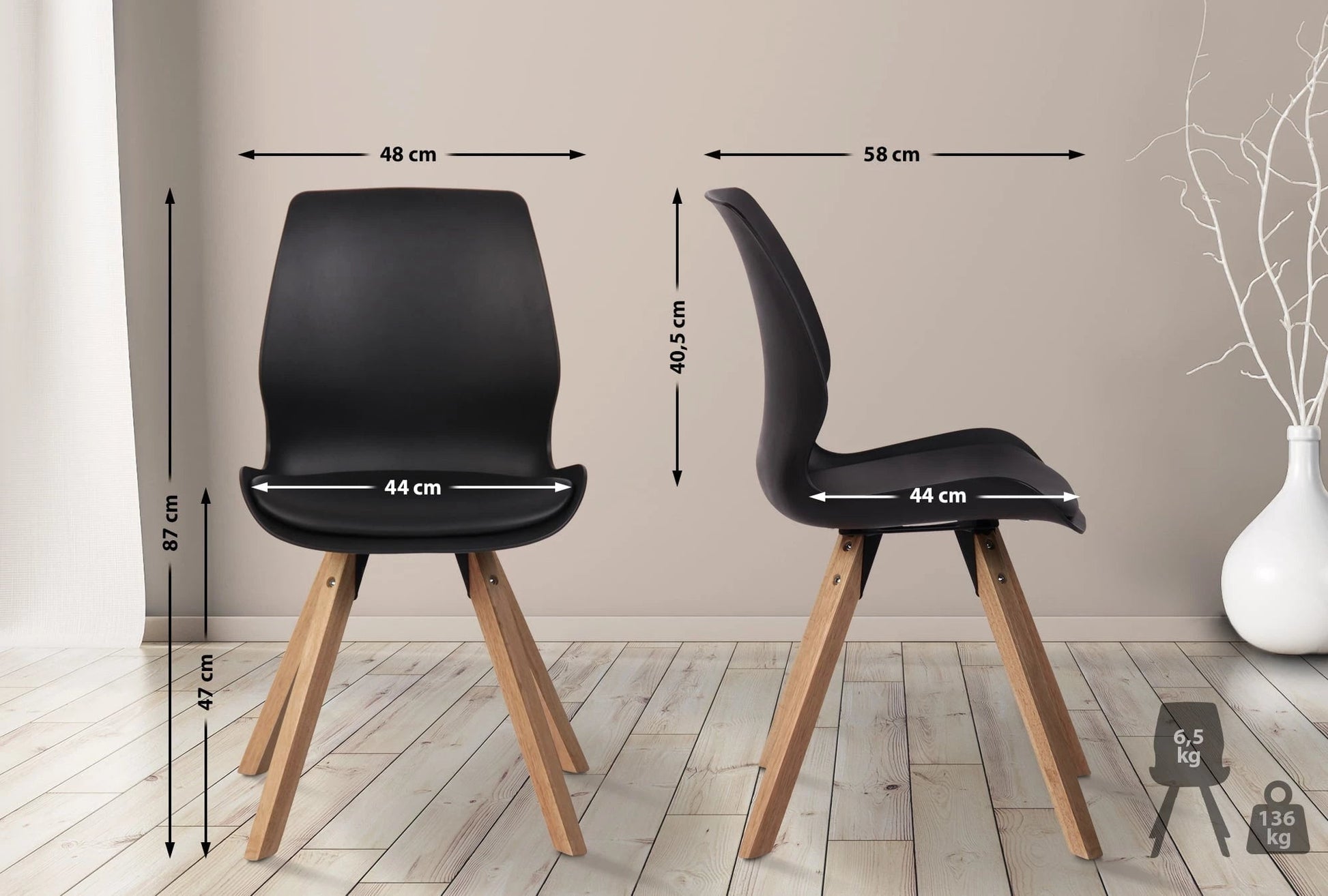 In And OutdoorMatch Stoel Rosie - Zwart - Set van 2 - Kunststof - Hoogwaardige bekleding - Stijlvolle stoel - Luxe uitstraling Eetkamerstoel