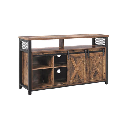 In And OutdoorMatch TV Kast Davon - TV Tafel met 2 Schuifdeuren - Voor TV&#39;s t/m 60 inch - Met Verstelbare Planken - Industrieel Design - Vintage Bruin/Zwart Kast