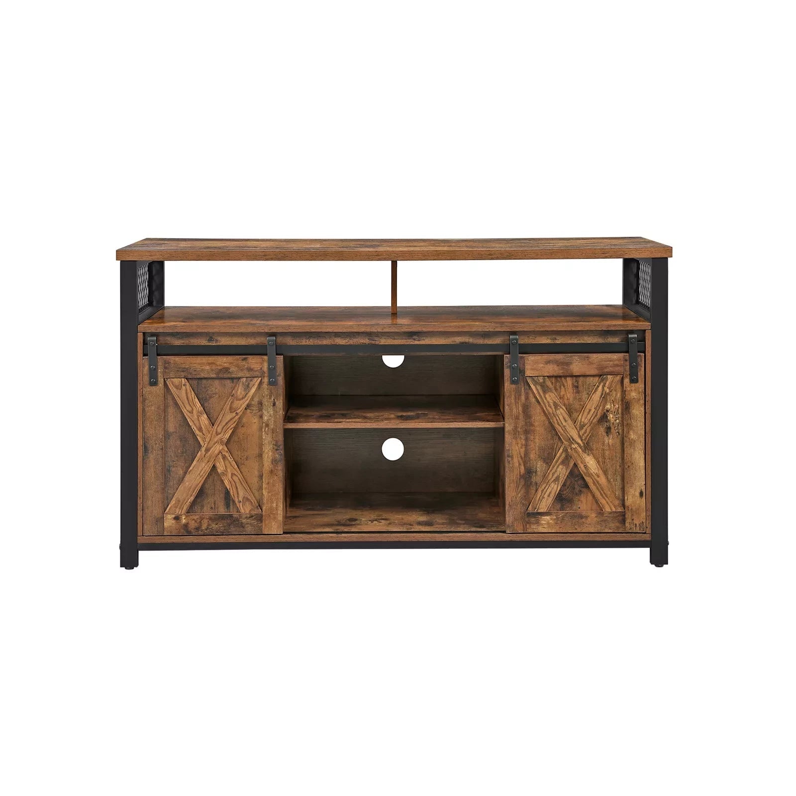 In And OutdoorMatch TV Kast Davon - TV Tafel met 2 Schuifdeuren - Voor TV&#39;s t/m 60 inch - Met Verstelbare Planken - Industrieel Design - Vintage Bruin/Zwart Kast