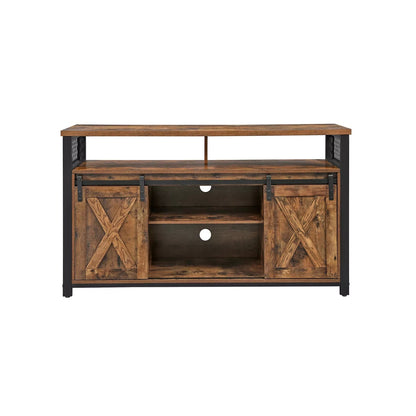 In And OutdoorMatch TV Kast Davon - TV Tafel met 2 Schuifdeuren - Voor TV&#39;s t/m 60 inch - Met Verstelbare Planken - Industrieel Design - Vintage Bruin/Zwart Kast