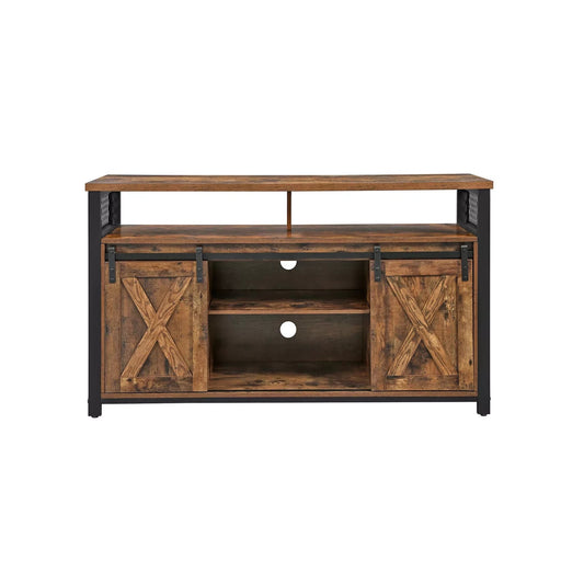 In And OutdoorMatch TV Kast Davon - TV Tafel met 2 Schuifdeuren - Voor TV&#39;s t/m 60 inch - Met Verstelbare Planken - Industrieel Design - Vintage Bruin/Zwart Kast