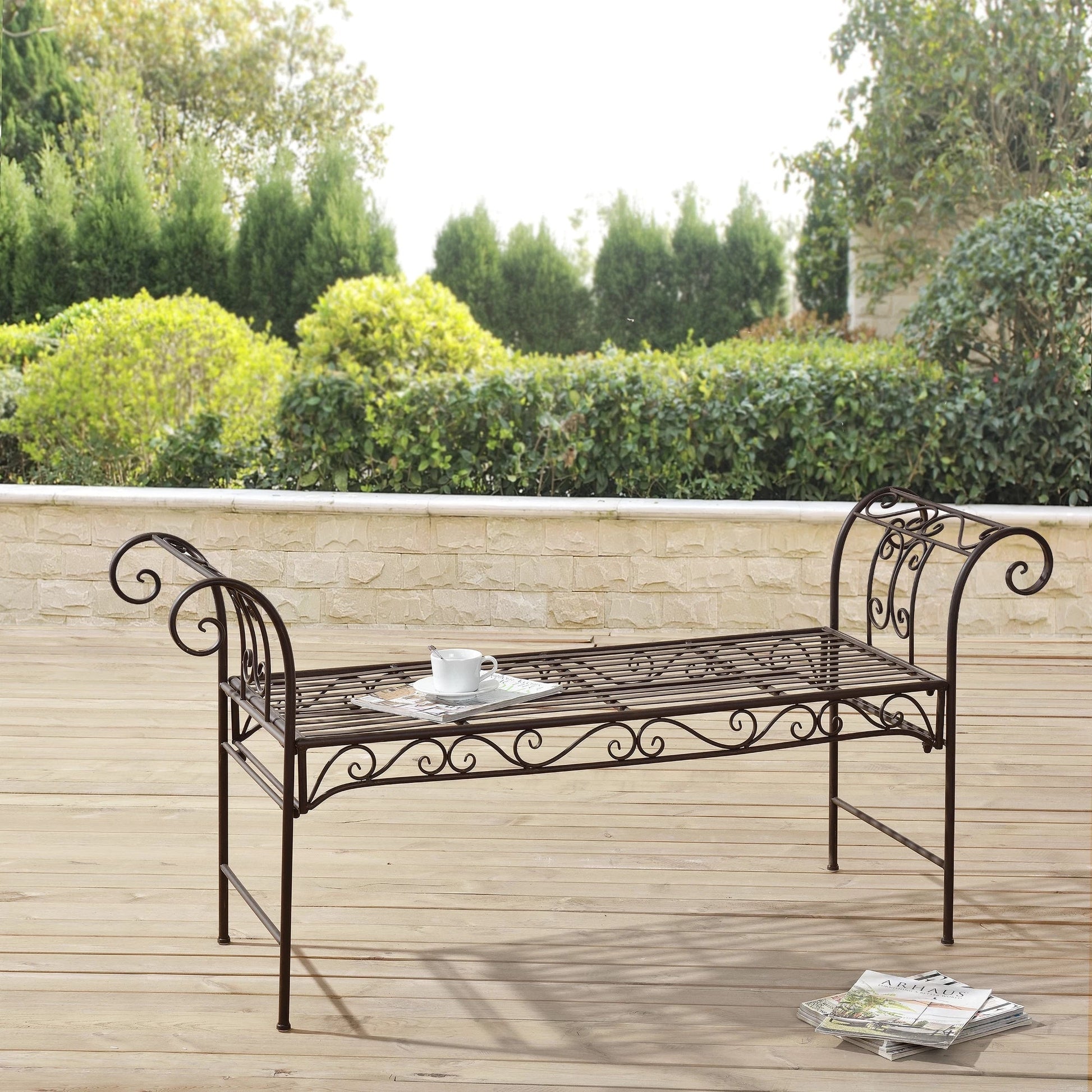 In And OutdoorMatch Tuinbank Anthony - Vintage Metaal - 147x46x70 cm - Bruin - Stabiel Metaal - Metalen Bank - 45cm Garden Bench