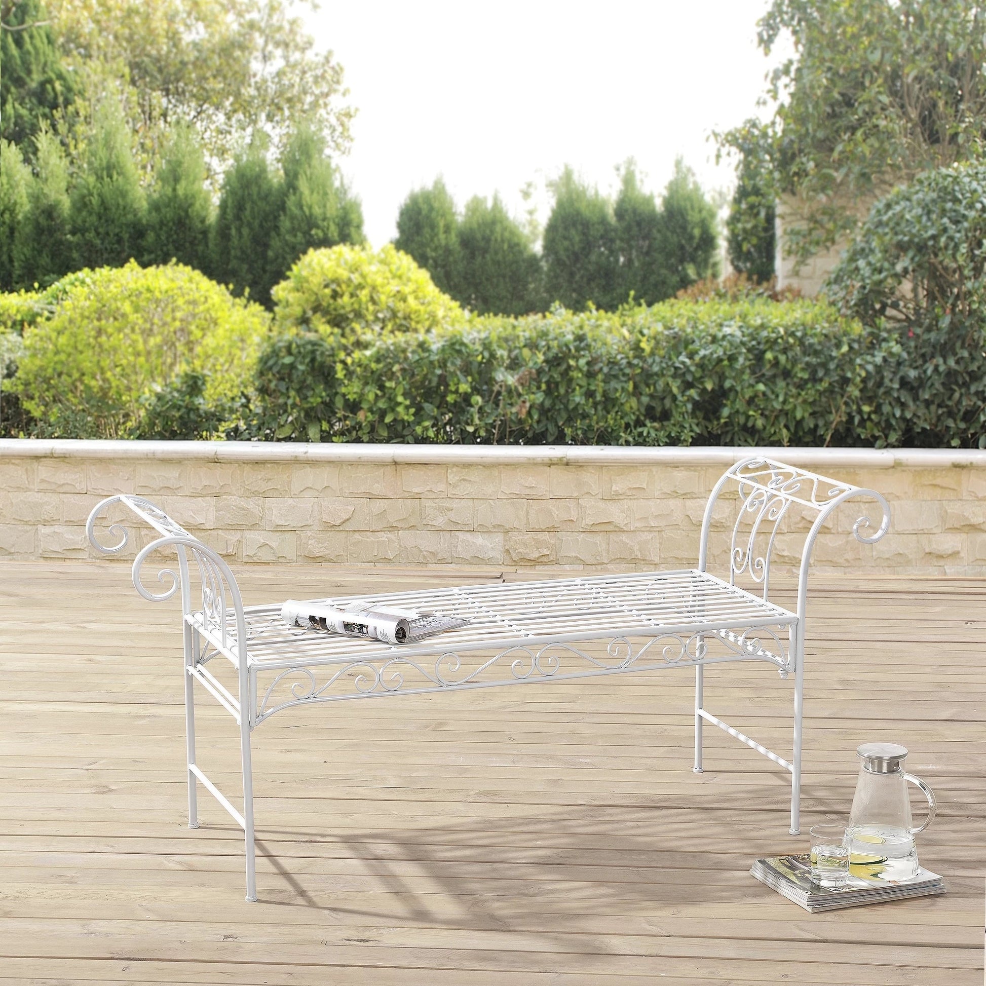 In And OutdoorMatch Tuinbank Jamal - Vintage Metaal - 147x46x70 cm - Wit - Stabiel Metaal - Metalen Bank - 45cm Garden Bench