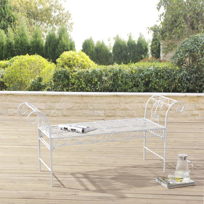 In And OutdoorMatch Tuinbank Jamal - Vintage Metaal - 147x46x70 cm - Wit - Stabiel Metaal - Metalen Bank - 45cm Garden Bench