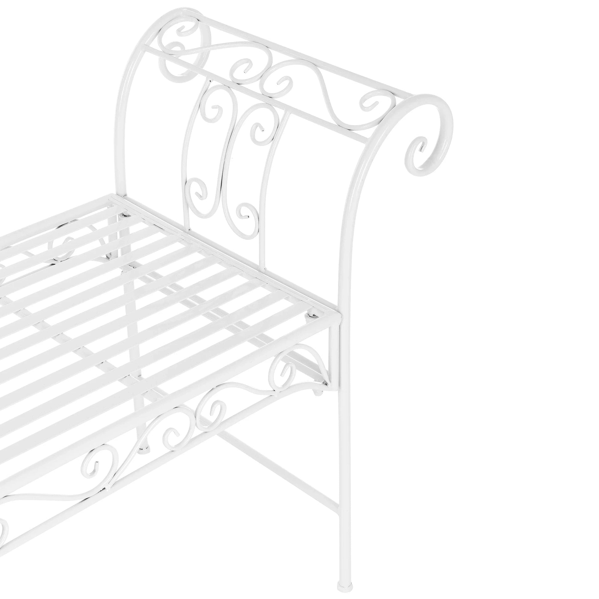 In And OutdoorMatch Tuinbank Jamal - Vintage Metaal - 147x46x70 cm - Wit - Stabiel Metaal - Metalen Bank - 45cm Garden Bench