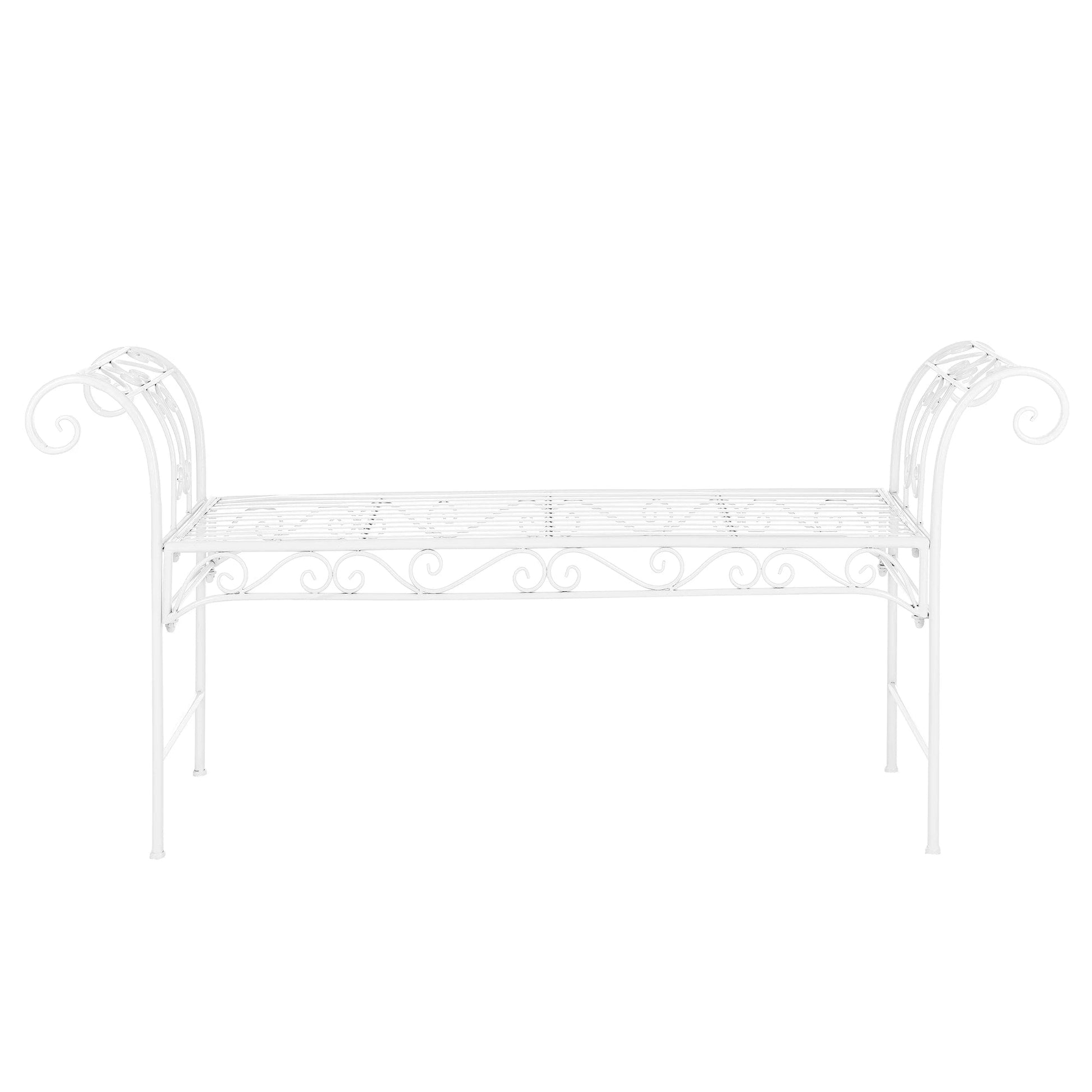 In And OutdoorMatch Tuinbank Jamal - Vintage Metaal - 147x46x70 cm - Wit - Stabiel Metaal - Metalen Bank - 45cm Garden Bench