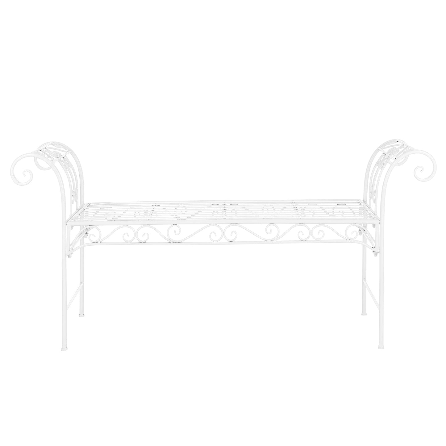 In And OutdoorMatch Tuinbank Jamal - Vintage Metaal - 147x46x70 cm - Wit - Stabiel Metaal - Metalen Bank - 45cm Garden Bench