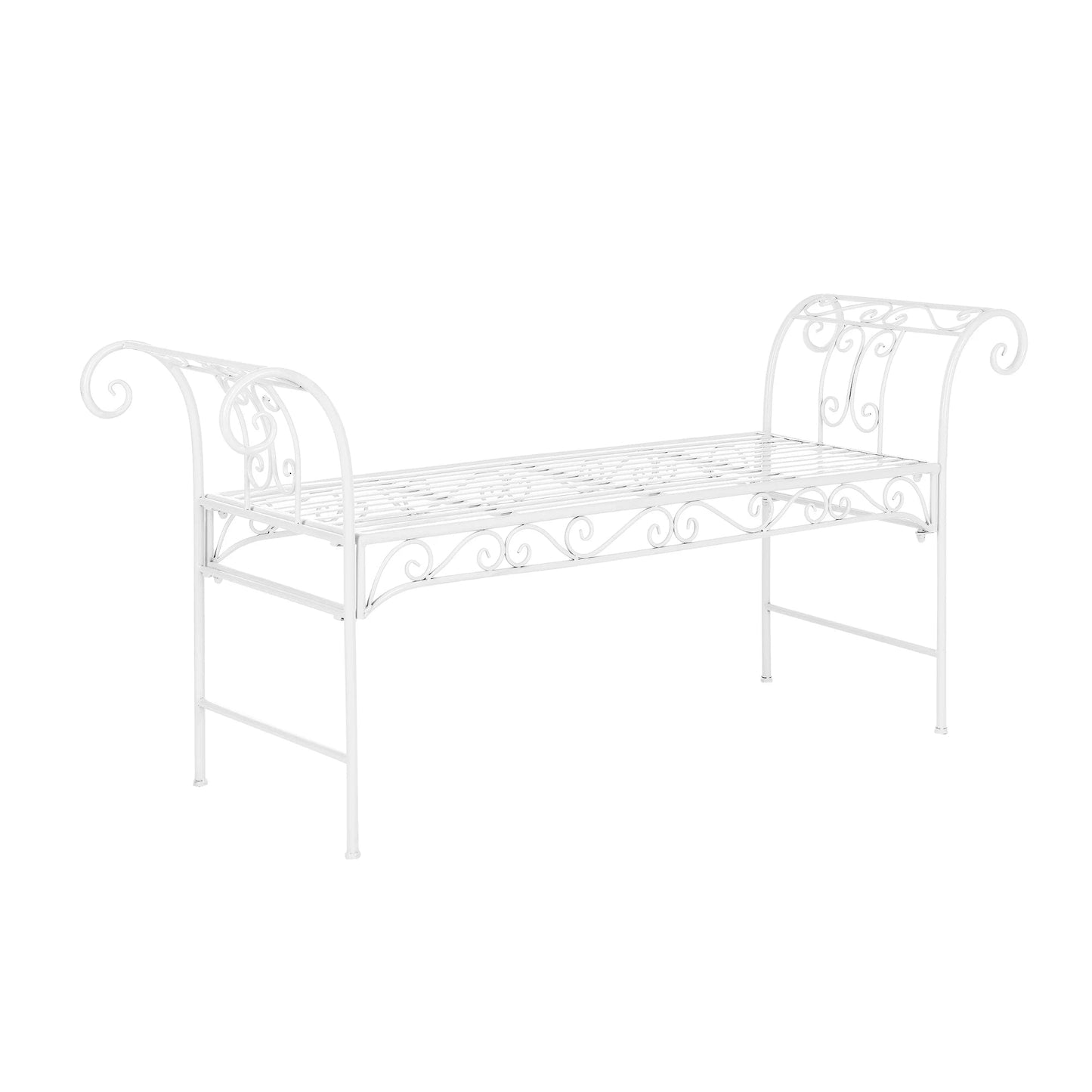 In And OutdoorMatch Tuinbank Jamal - Vintage Metaal - 147x46x70 cm - Wit - Stabiel Metaal - Metalen Bank - 45cm Garden Bench
