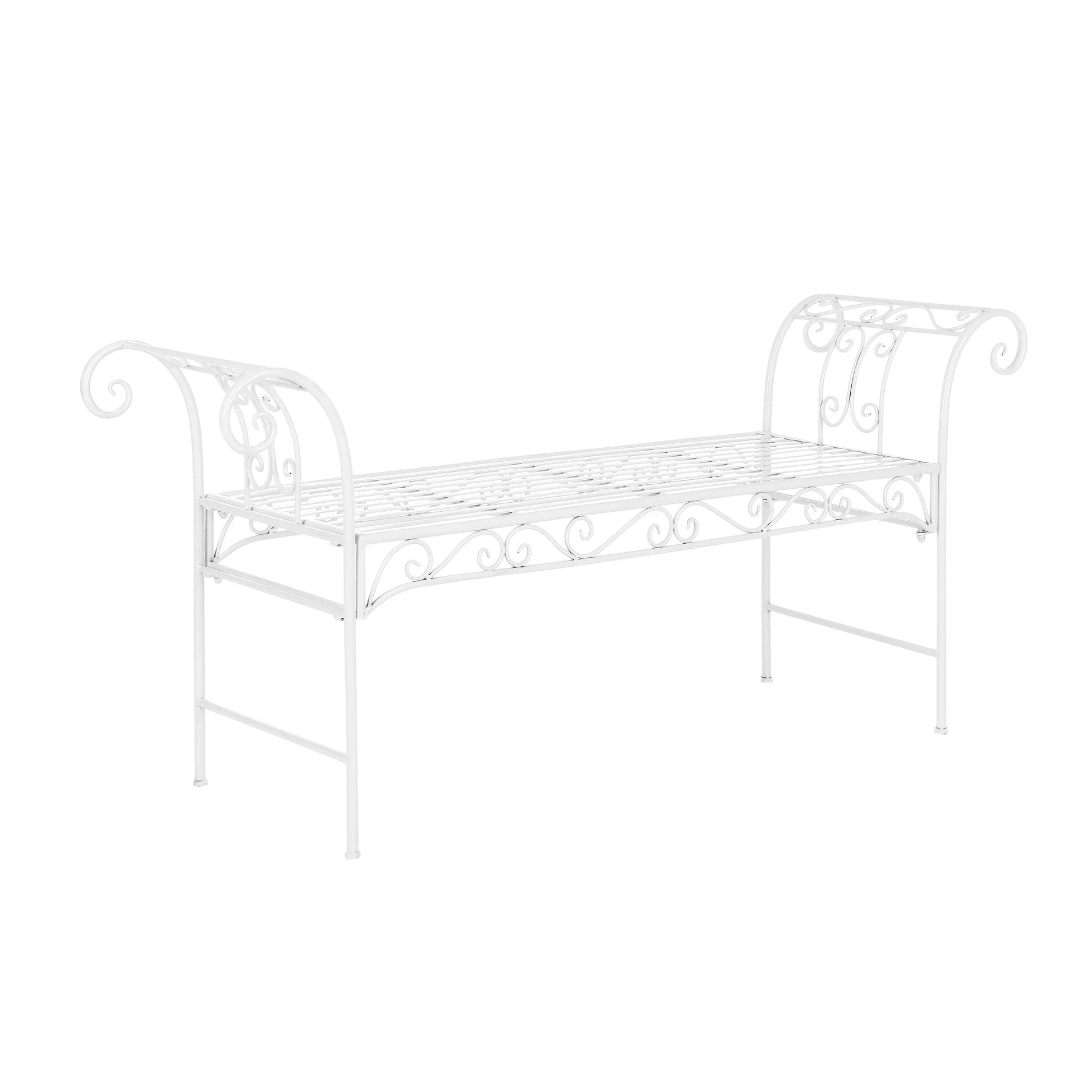 In And OutdoorMatch Tuinbank Jamal - Vintage Metaal - 147x46x70 cm - Wit - Stabiel Metaal - Metalen Bank - 45cm Garden Bench
