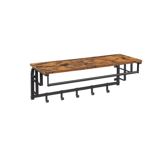 In And OutdoorMatch Wandkapstok Connor - met Plank - Wandplank - met 5 Verwijderbare Haken - Hangplank - Wandmontage - Kledingstang - voor Hal - Slaapkamer - Badkamer - Vintage Bruin/Zwart Kapstok