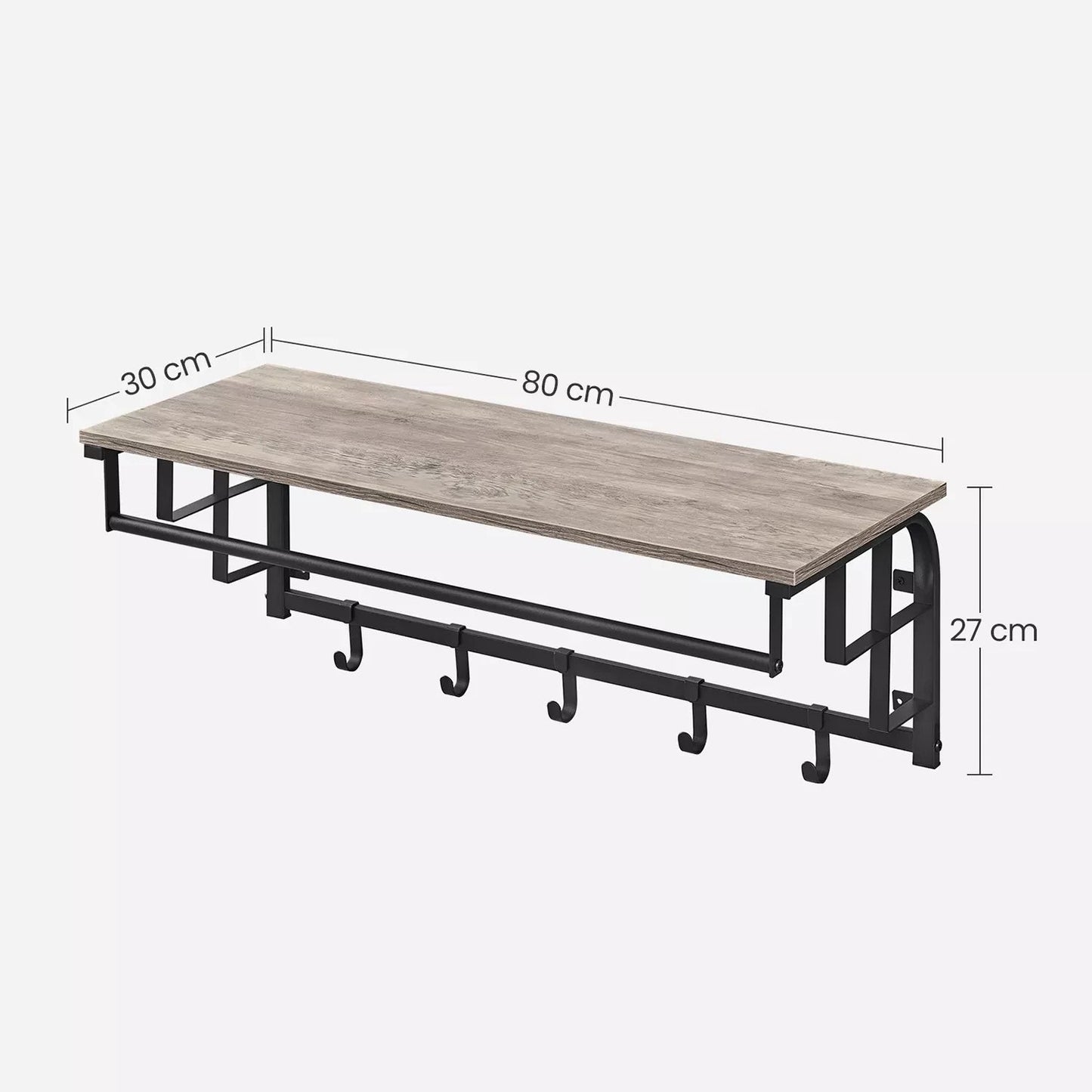In And OutdoorMatch Wandkapstok Prince - met Plank - Wandplank - met 5 Verwijderbare Haken - Hangplank - Wandmontage - Kledingstang - voor Hal - Slaapkamer - Badkamer - Vintage Bruin/Zwart Kapstok