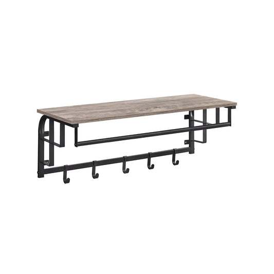In And OutdoorMatch Wandkapstok Prince - met Plank - Wandplank - met 5 Verwijderbare Haken - Hangplank - Wandmontage - Kledingstang - voor Hal - Slaapkamer - Badkamer - Vintage Bruin/Zwart Kapstok