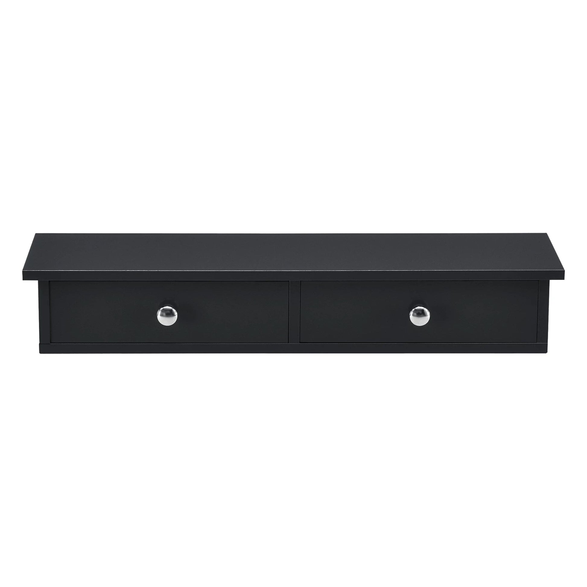 In And OutdoorMatch Wandplank Elmore - Met 2 Lades - Zwevend - MDF - 60x15x10 cm - Zwart - Vintage Design Wandplank