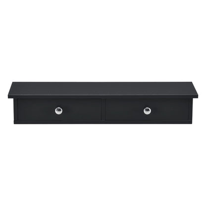 In And OutdoorMatch Wandplank Elmore - Met 2 Lades - Zwevend - MDF - 60x15x10 cm - Zwart - Vintage Design Wandplank