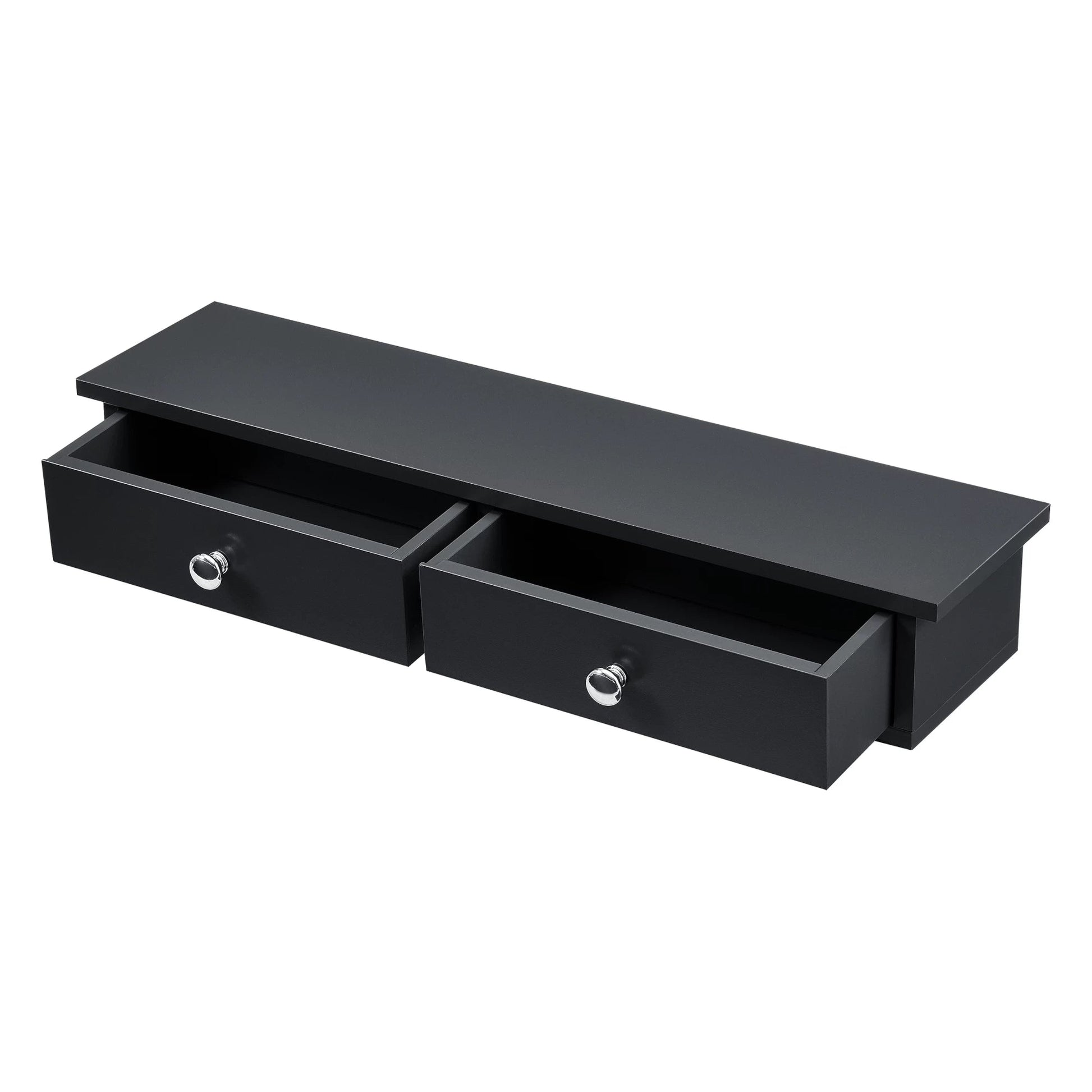 In And OutdoorMatch Wandplank Elmore - Met 2 Lades - Zwevend - MDF - 60x15x10 cm - Zwart - Vintage Design Wandplank