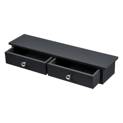 In And OutdoorMatch Wandplank Elmore - Met 2 Lades - Zwevend - MDF - 60x15x10 cm - Zwart - Vintage Design Wandplank