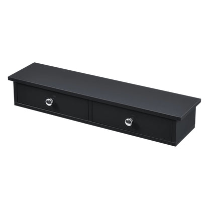 In And OutdoorMatch Wandplank Elmore - Met 2 Lades - Zwevend - MDF - 60x15x10 cm - Zwart - Vintage Design Wandplank