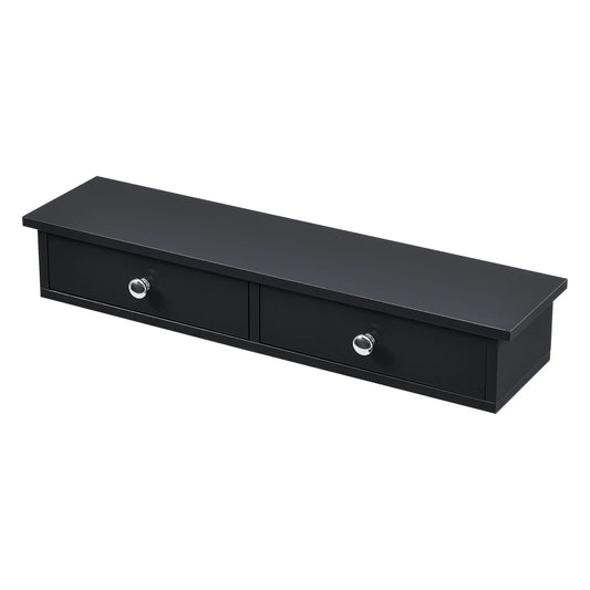 In And OutdoorMatch Wandplank Elmore - Met 2 Lades - Zwevend - MDF - 60x15x10 cm - Zwart - Vintage Design Wandplank