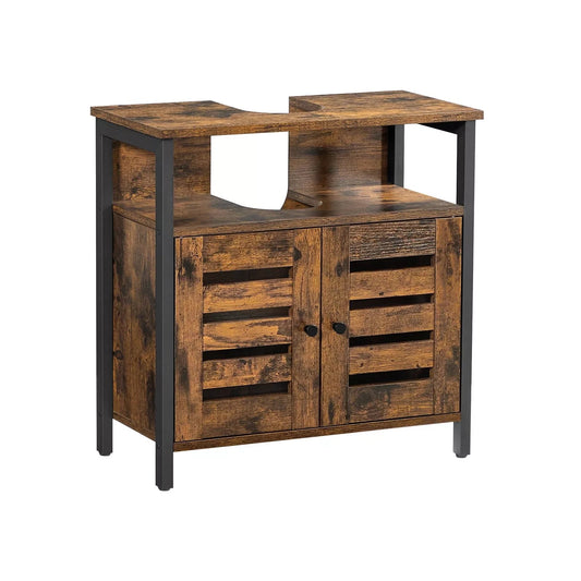 In And OutdoorMatch Wastafelmeubel Wendy - Badkamerkast - 60x30x60cm - Stalen Frame - Opbergkast - Met 2 Lattendeuren - Verstelbare Plank - Industrieel Design - Vintage Bruin/Zwart Badkamerkast