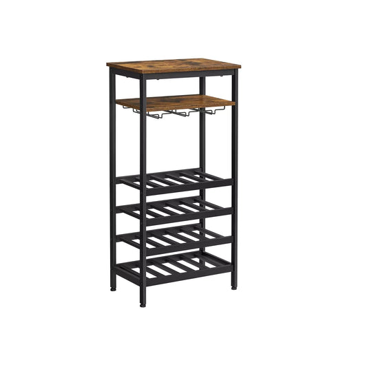 In And OutdoorMatch Wijnrek Alayna - 4 niveaus - 20 flessen - Bamboe flessenhouder voor keuken, bar, eetkamer, woonkamer - Rustiek bruin en zwart storage rack