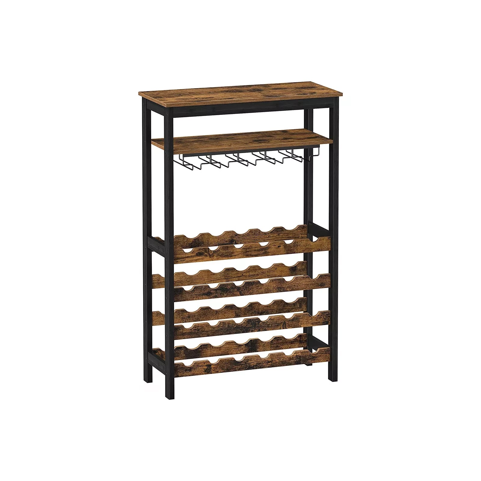 In And OutdoorMatch Wijnrek Clarissa - 24 Flessen Wijnrek - Wijnkast - Vrijstaand - Flessenrek met Glashouders - voor Keuken - Bar - Eetkamer - Vintage Bruin/Zwart storage rack