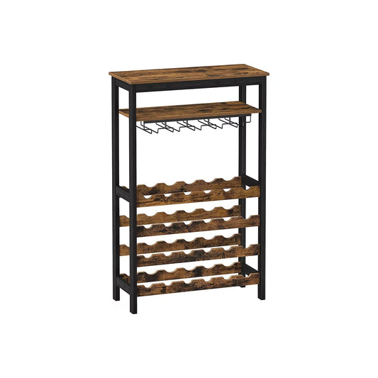 In And OutdoorMatch Wijnrek Clarissa - 24 Flessen Wijnrek - Wijnkast - Vrijstaand - Flessenrek met Glashouders - voor Keuken - Bar - Eetkamer - Vintage Bruin/Zwart storage rack