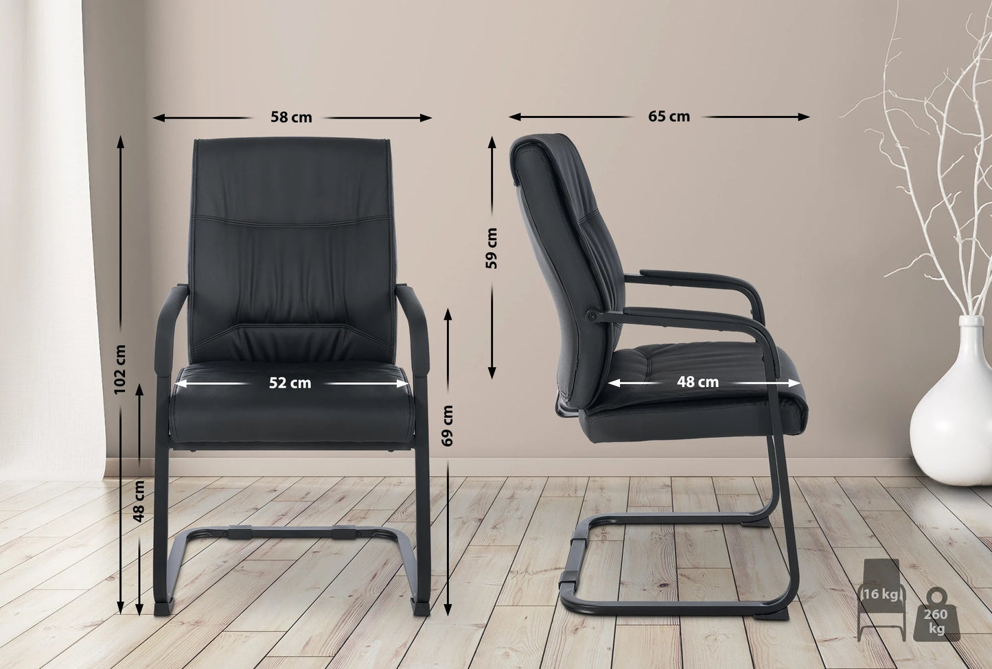 In And OutdoorMatch XL Bezoekersstoel Rodney - Kunstleer - 102x58x65cm - Metalen Frame - Exclusieve Look Bureaustoel