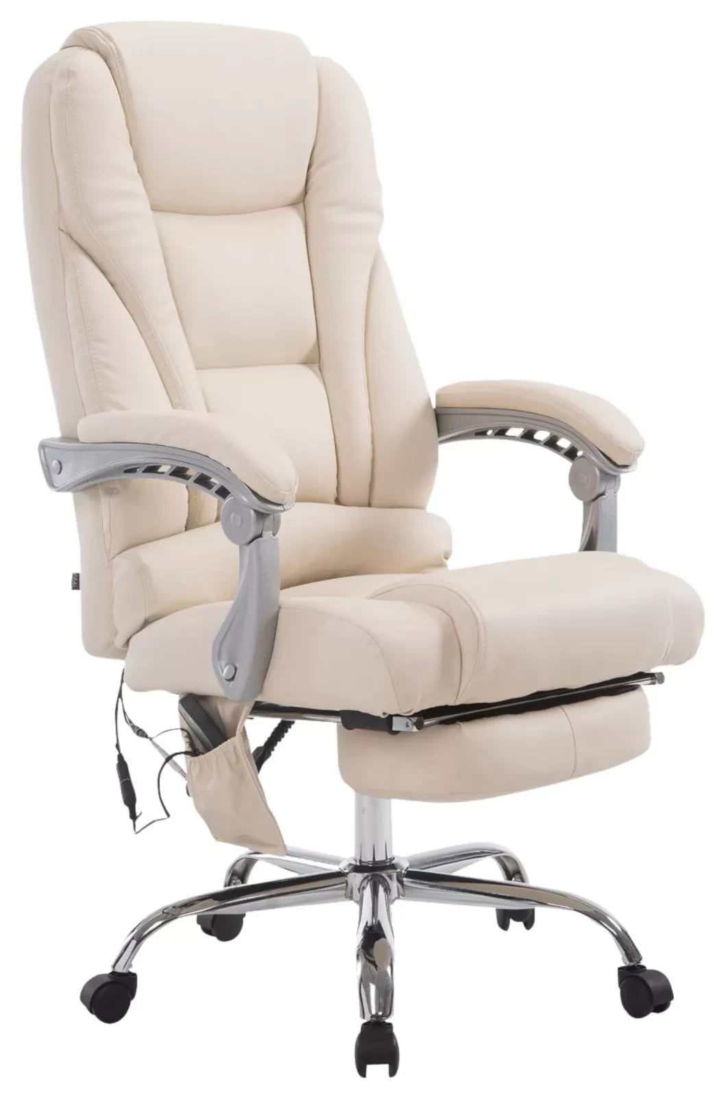 In En OutdoorMatch Ergonomische Bureaustoel Vida met massagefunctie - Lange Rugleuning - Crème - Zithoogte 47-56cm - Kunstleer - Op Wielen - Voor Volwassenen Bureaustoel