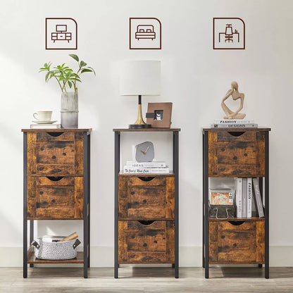 In En OutdoorMatch Kast Lewis- 2 Lade - Open Vak - Dressoir - Badkamerkast - 37x30x80cm - Vintage - Bruin Zwart Badkamerkast