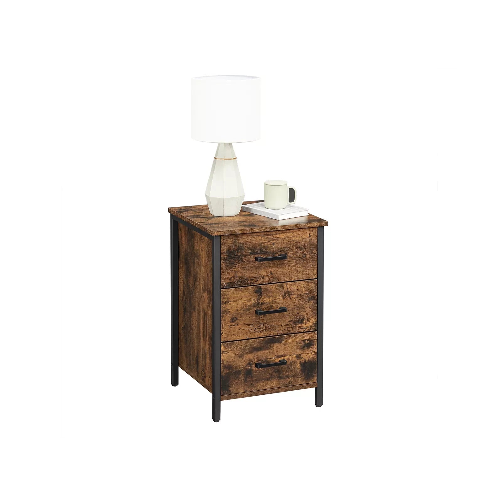 In En OutdoorMatch Nachtkastje Cara - Nachtkastje - Bijzettafel - Slaapkamer - Woonkamer - 40x40x60cm - Industrieel Design - Vintage Bruin/Zwart Nachtkastje