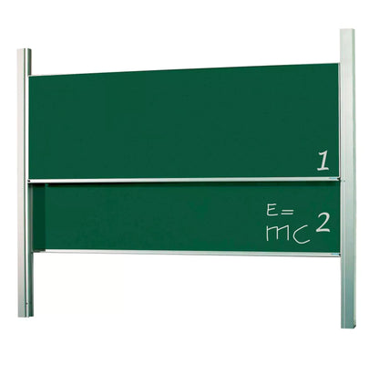 Krijtbord Deluxe Cross - In hoogte verstelbaar - Dubbelzijdig bord - Schoolbord - Eenvoudige montage - Emaille staal - Groen - 100x300cm Krijtborden