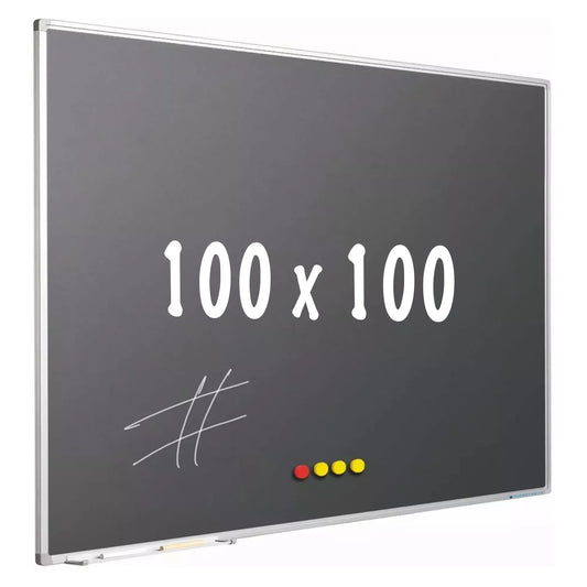 Krijtbord PRO Hayden - Magnetisch - Schoolbord - Eenvoudige montage - Emaille staal - Grijs - 100x100cm Krijtborden