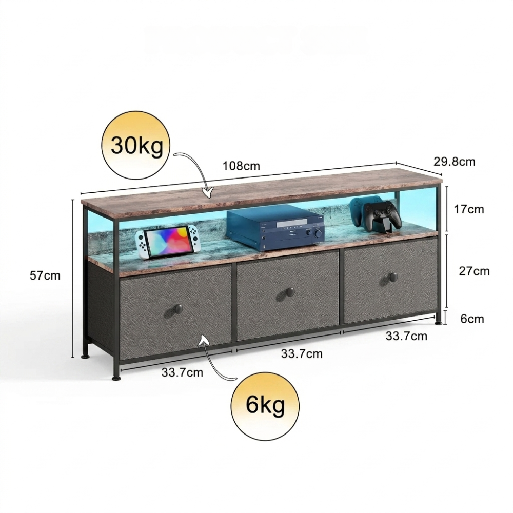 TV-stand - LED-verlichting - Stalen Frame - Met Verstelbare Voetjes