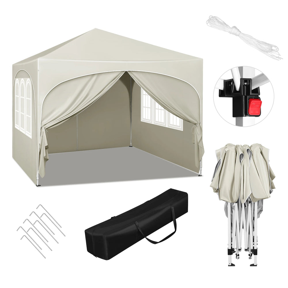 WOLTU 3x3m Folding Gazebo with 4 Side Walls Height-Adjustable Party Tent Water-Repellent UV Protection for Garden Camping Picnic