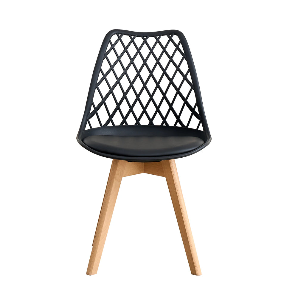Set of 4 / 6 Nordic Style Dining Chairs, Mesh Back, Solid Wood Legs, Leather Upholstery Chair, White/Black/Beige