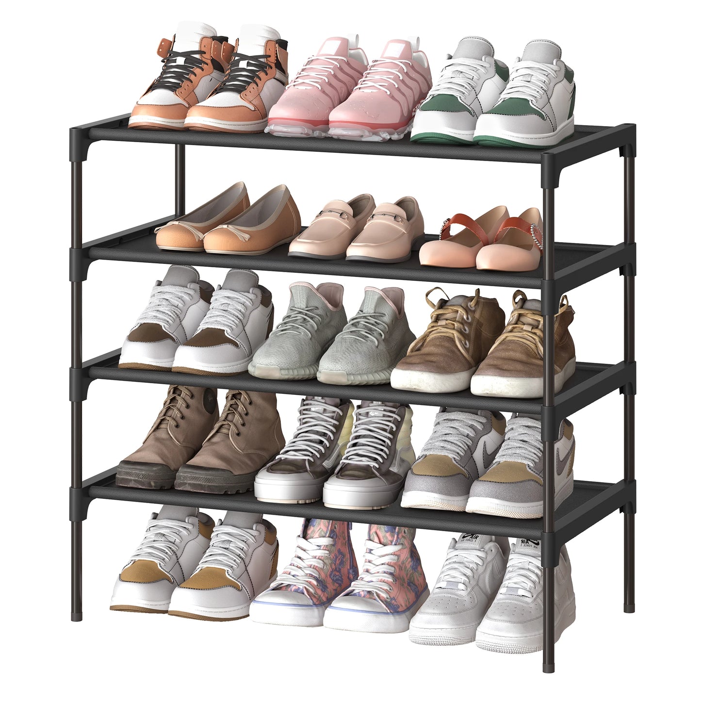 SONGMICS shoe rack 4 Layers Shoe storage Entrance Space Saving Metal Frame Nonwoven Fabric Rack Black